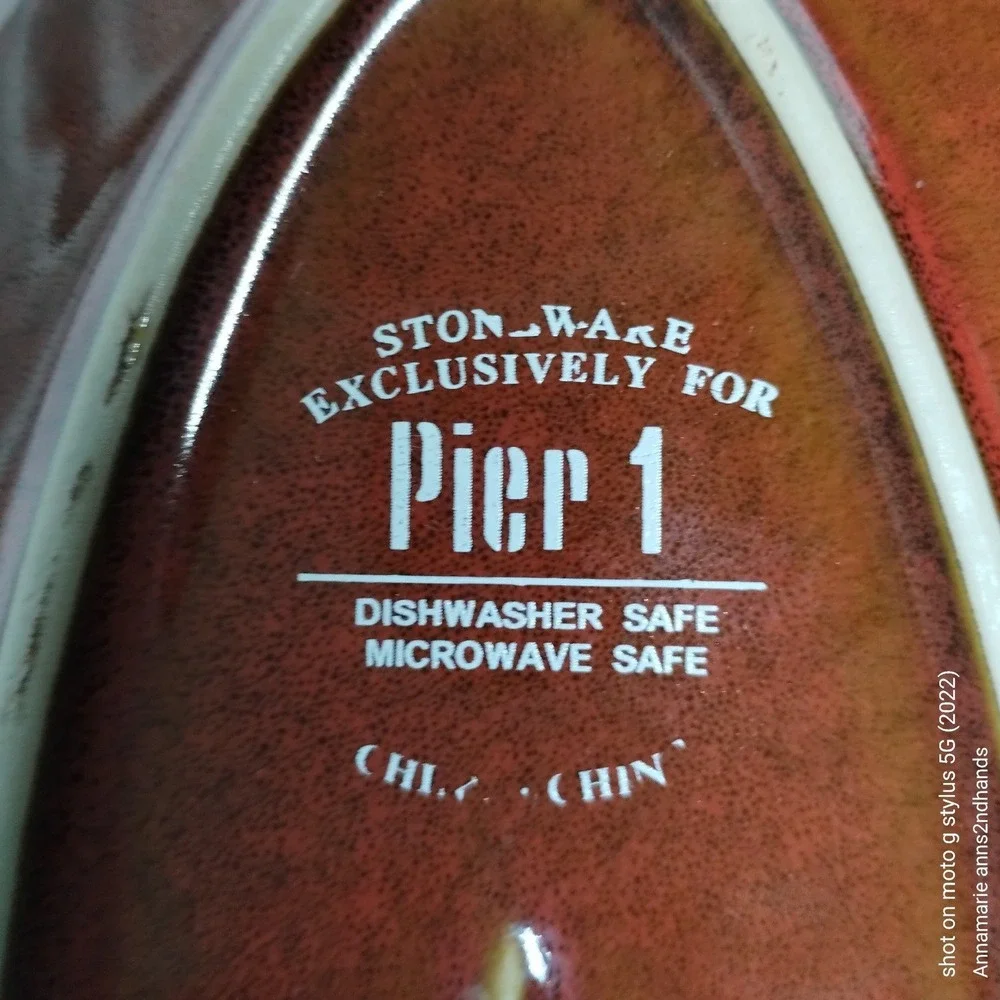 Pier‎ 1 Stoneware Oval Serving Platters Set of 2 Burnt Orange Sunburst 15